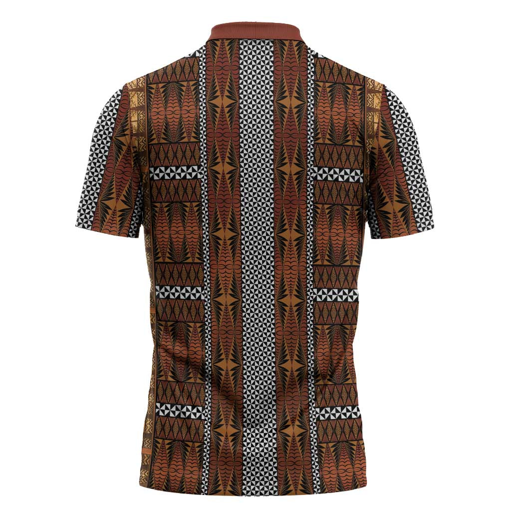 Malo e Lelei Tonga Zipper Polo Shirt Tongan Ngatu Tapa Cloth - Polynesian Pride