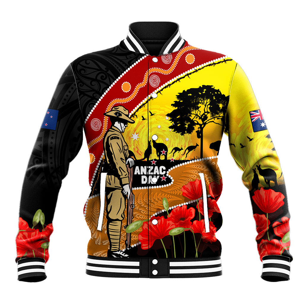 New Zealand And Australia ANZAC Day Baseball Jacket Aboriginal Maori Starring Night Style LT14 Unisex Gold - Polynesian Pride