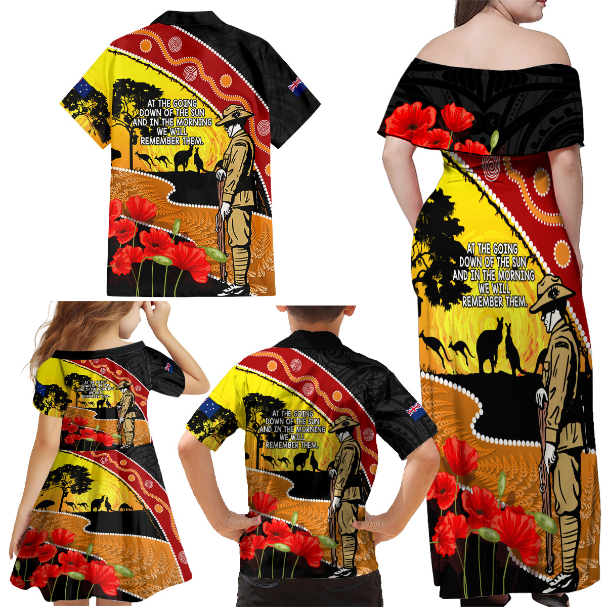 New Zealand And Australia ANZAC Day Family Matching Off Shoulder Maxi Dress and Hawaiian Shirt Aboriginal Maori Starring Night Style LT14 - Polynesian Pride