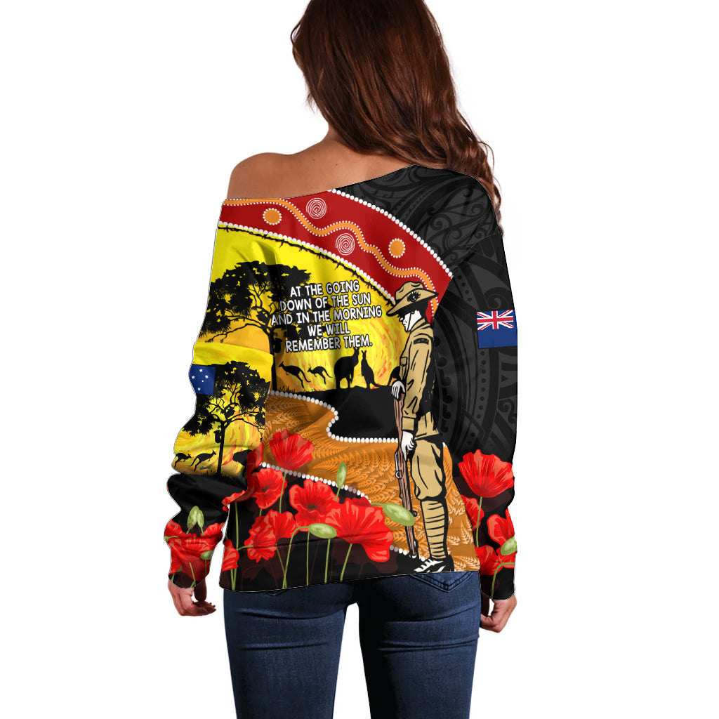 New Zealand And Australia ANZAC Day Off Shoulder Sweater Aboriginal Maori Starring Night Style LT14 - Polynesian Pride