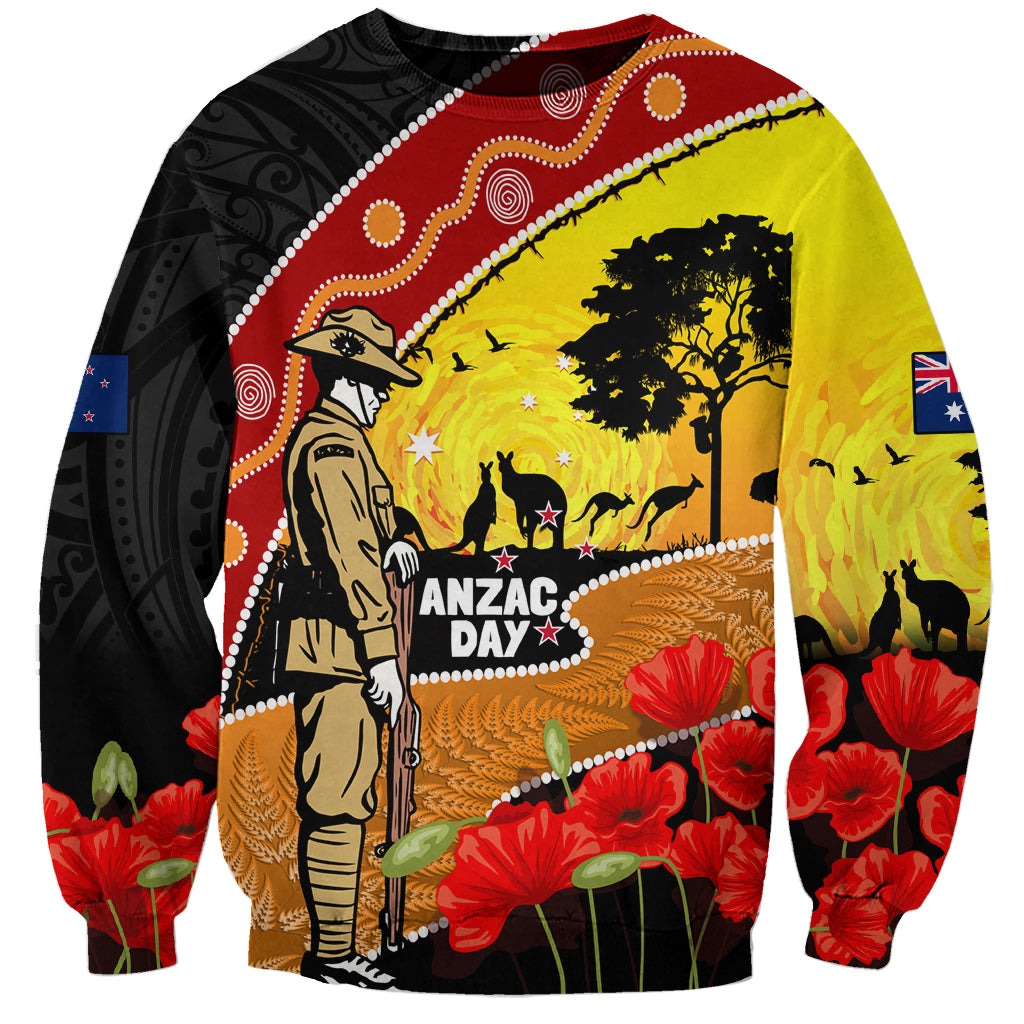 New Zealand And Australia ANZAC Day Sweatshirt Aboriginal Maori Starring Night Style LT14 Unisex Gold - Polynesian Pride