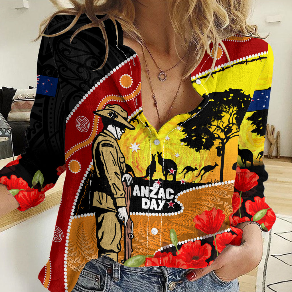 New Zealand And Australia ANZAC Day Women Casual Shirt Aboriginal Maori Starring Night Style LT14 Female Gold - Polynesian Pride