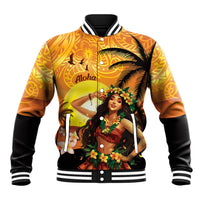 Aloha Hawaii Women's Day Baseball Jacket Hula Girl With Sunset Vibes LT14 Unisex Yellow - Polynesian Pride