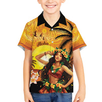 Aloha Hawaii Women's Day Family Matching Off Shoulder Long Sleeve Dress and Hawaiian Shirt Hula Girl With Sunset Vibes LT14 Son's Shirt Yellow - Polynesian Pride