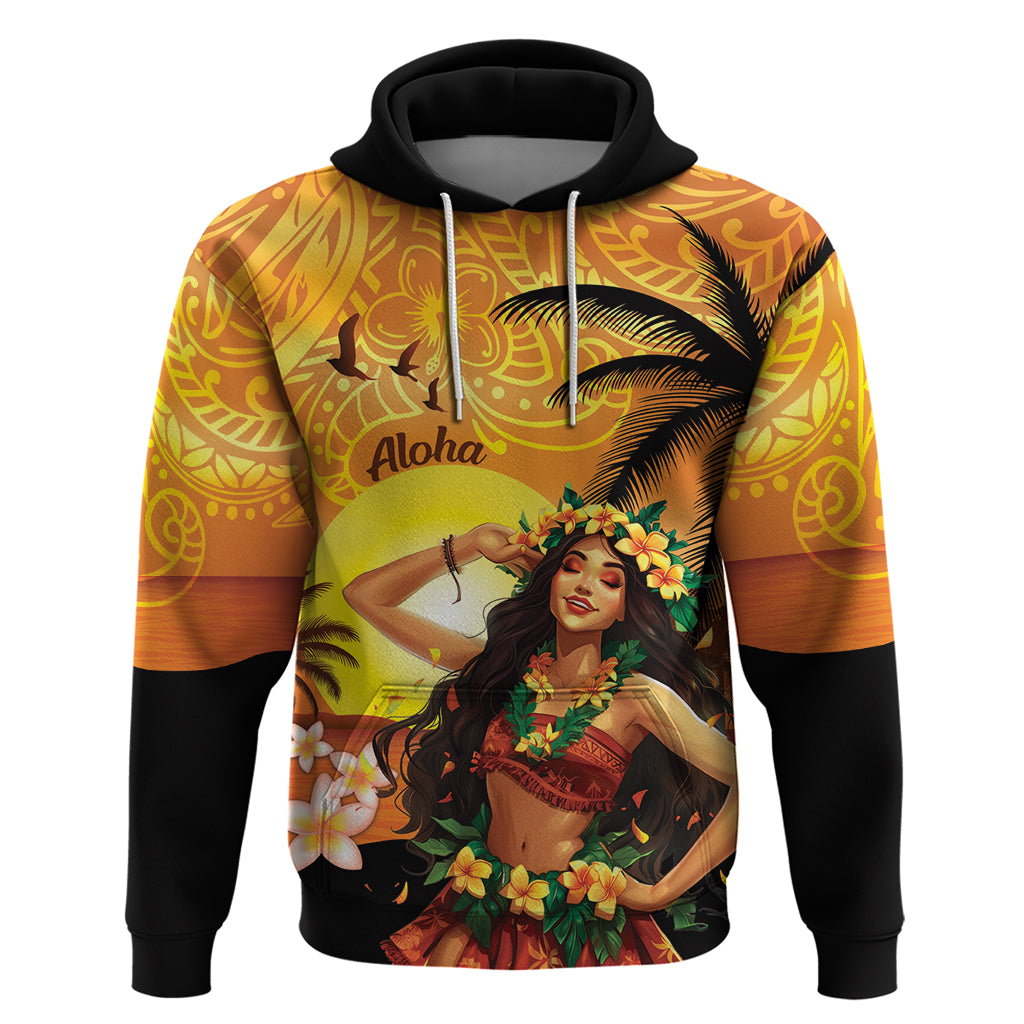 Aloha Hawaii Women's Day Hoodie Hula Girl With Sunset Vibes LT14 Pullover Hoodie Yellow - Polynesian Pride