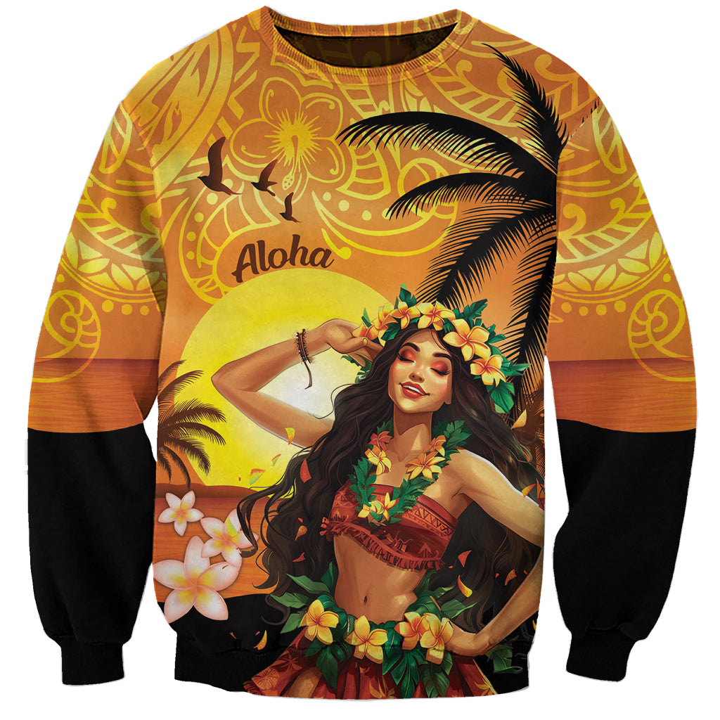 Aloha Hawaii Women's Day Sweatshirt Hula Girl With Sunset Vibes LT14 Unisex Yellow - Polynesian Pride
