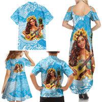 Aloha Hawaii Women's Day Family Matching Summer Maxi Dress and Hawaiian Shirt Hula Girl With Ukulele Tropical Style LT14 - Polynesian Pride