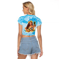 Aloha Hawaii Women's Day Raglan Cropped T Shirt Hula Girl With Ukulele Tropical Style LT14 - Polynesian Pride
