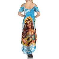 Aloha Hawaii Women's Day Summer Maxi Dress Hula Girl With Ukulele Tropical Style LT14 - Polynesian Pride