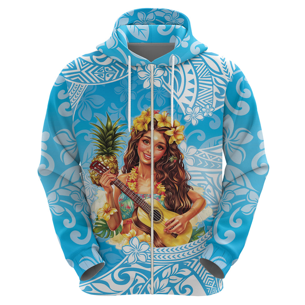 Aloha Hawaii Women's Day Zip Hoodie Hula Girl With Ukulele Tropical Style LT14 - Polynesian Pride