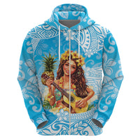 Aloha Hawaii Women's Day Zip Hoodie Hula Girl With Ukulele Tropical Style LT14 - Polynesian Pride