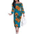 Hawaii Luau Party Family Matching Off Shoulder Long Sleeve Dress and Hawaiian Shirt Dancing Girl Tropical Flowers LT14 Mom's Dress Blue - Polynesian Pride