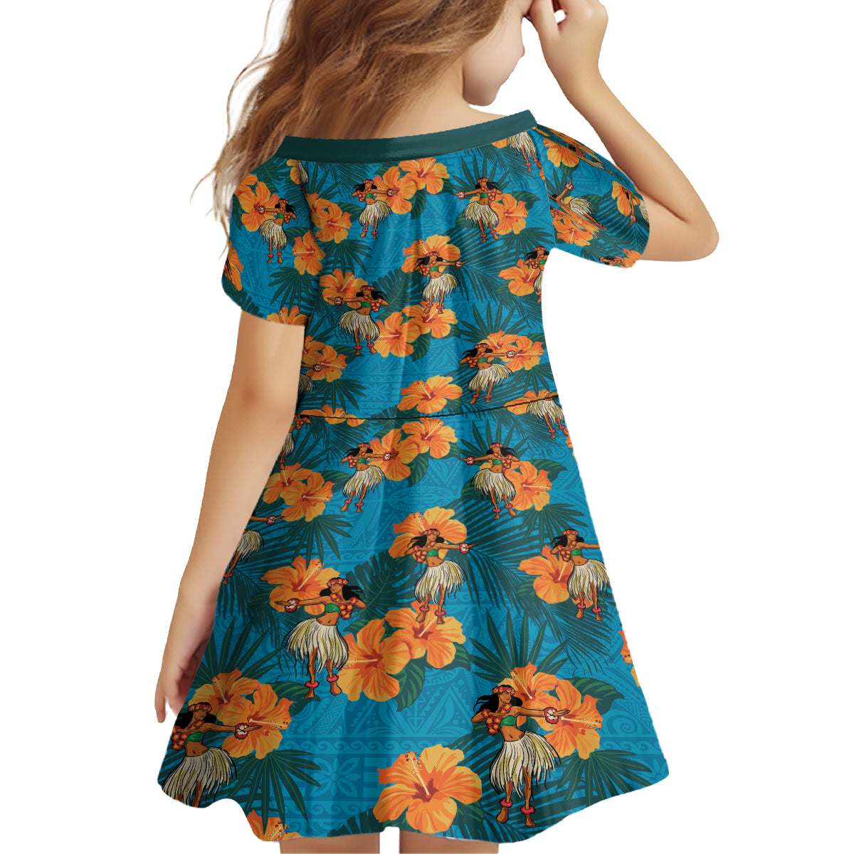 Hawaii Luau Party Kid Short Sleeve Dress Dancing Girl Tropical Flowers LT14 - Polynesian Pride