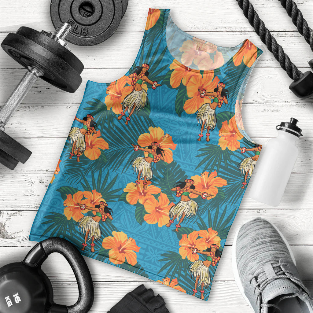 Hawaii Luau Party Men Tank Top Dancing Girl Tropical Flowers LT14 - Polynesian Pride