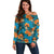 Hawaii Luau Party Off Shoulder Sweater Dancing Girl Tropical Flowers LT14 Women Blue - Polynesian Pride