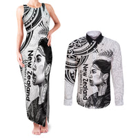 New Zealand Women's Day Couples Matching Tank Maxi Dress and Long Sleeve Button Shirt Aotearoa Kia Whakapumau Te Mana Wahine LT14 White - Polynesian Pride