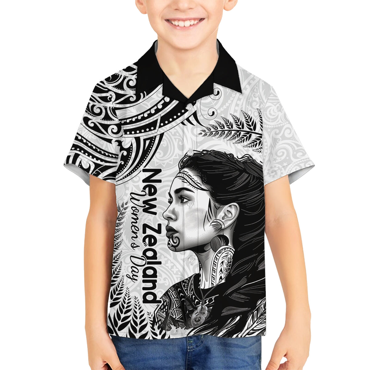 New Zealand Women's Day Family Matching Long Sleeve Bodycon Dress and Hawaiian Shirt Aotearoa Kia Whakapumau Te Mana Wahine LT14 Son's Shirt White - Polynesian Pride