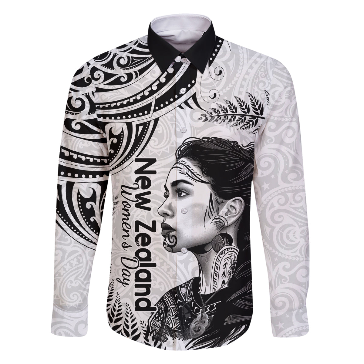 New Zealand Women's Day Family Matching Summer Maxi Dress and Hawaiian Shirt Aotearoa Kia Whakapumau Te Mana Wahine LT14 Dad's Shirt - Long Sleeve White - Polynesian Pride