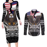 Talofa American Samoa Flag Day Couples Matching Long Sleeve Bodycon Dress and Long Sleeve Button Shirt Bald Eagle Polynesian Tattoo