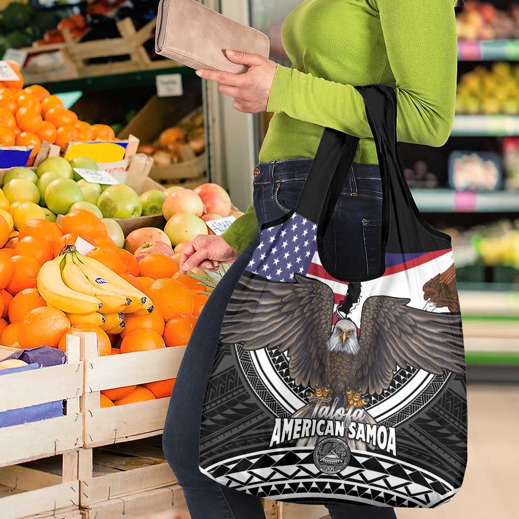 Talofa American Samoa Flag Day Grocery Bag Bald Eagle Polynesian Tattoo