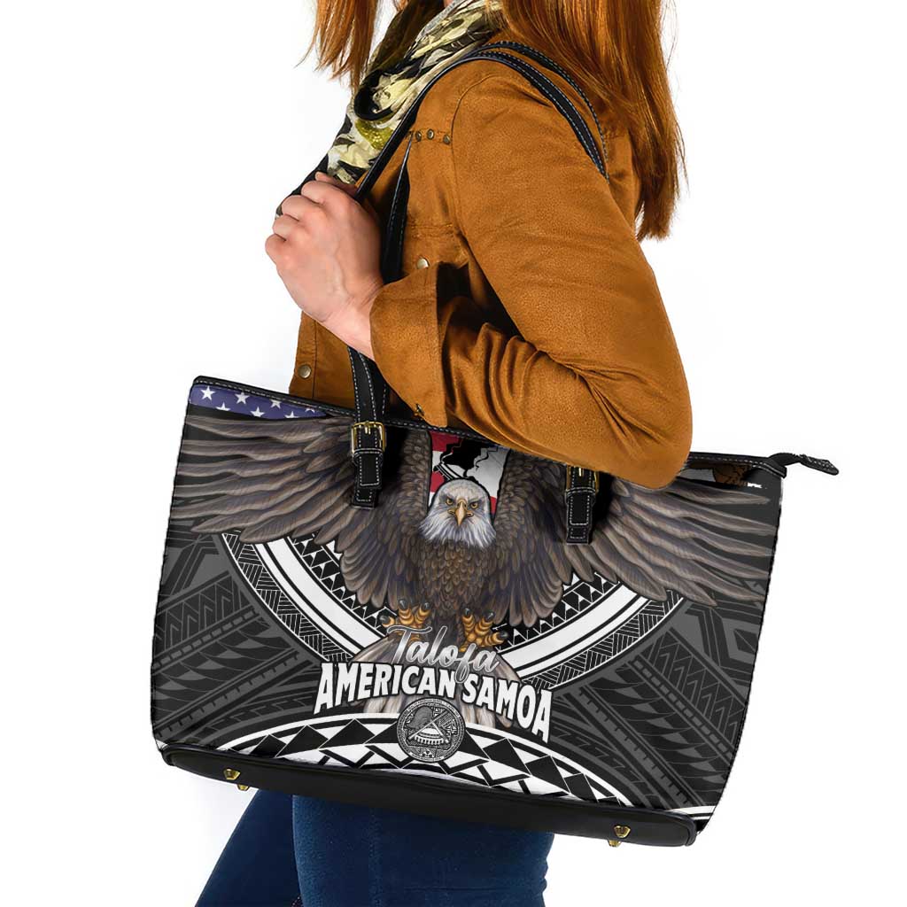 Talofa American Samoa Flag Day Leather Tote Bag Bald Eagle Polynesian Tattoo