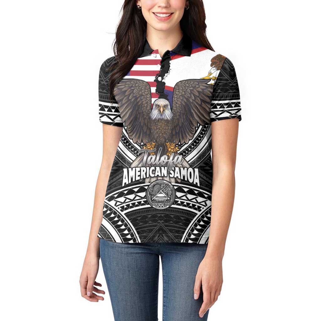 Talofa American Samoa Flag Day Women Polo Shirt Bald Eagle Polynesian Tattoo
