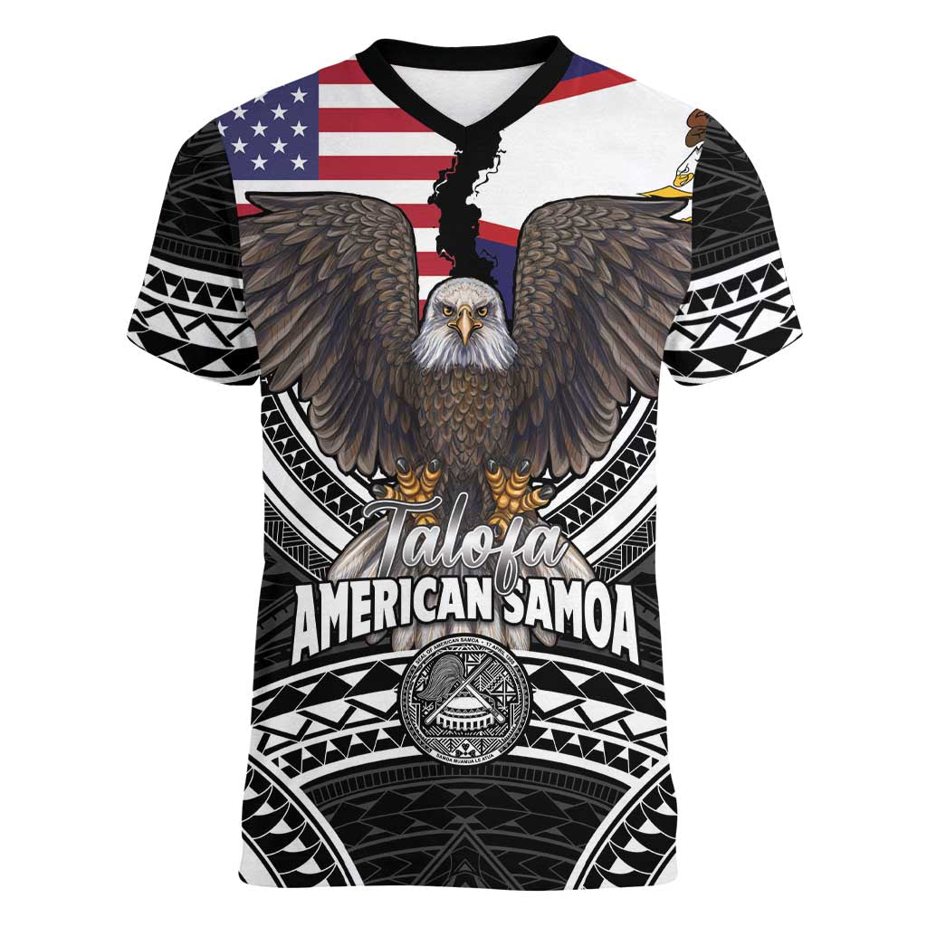 Talofa American Samoa Flag Day Women V-Neck T-Shirt Bald Eagle Polynesian Tattoo