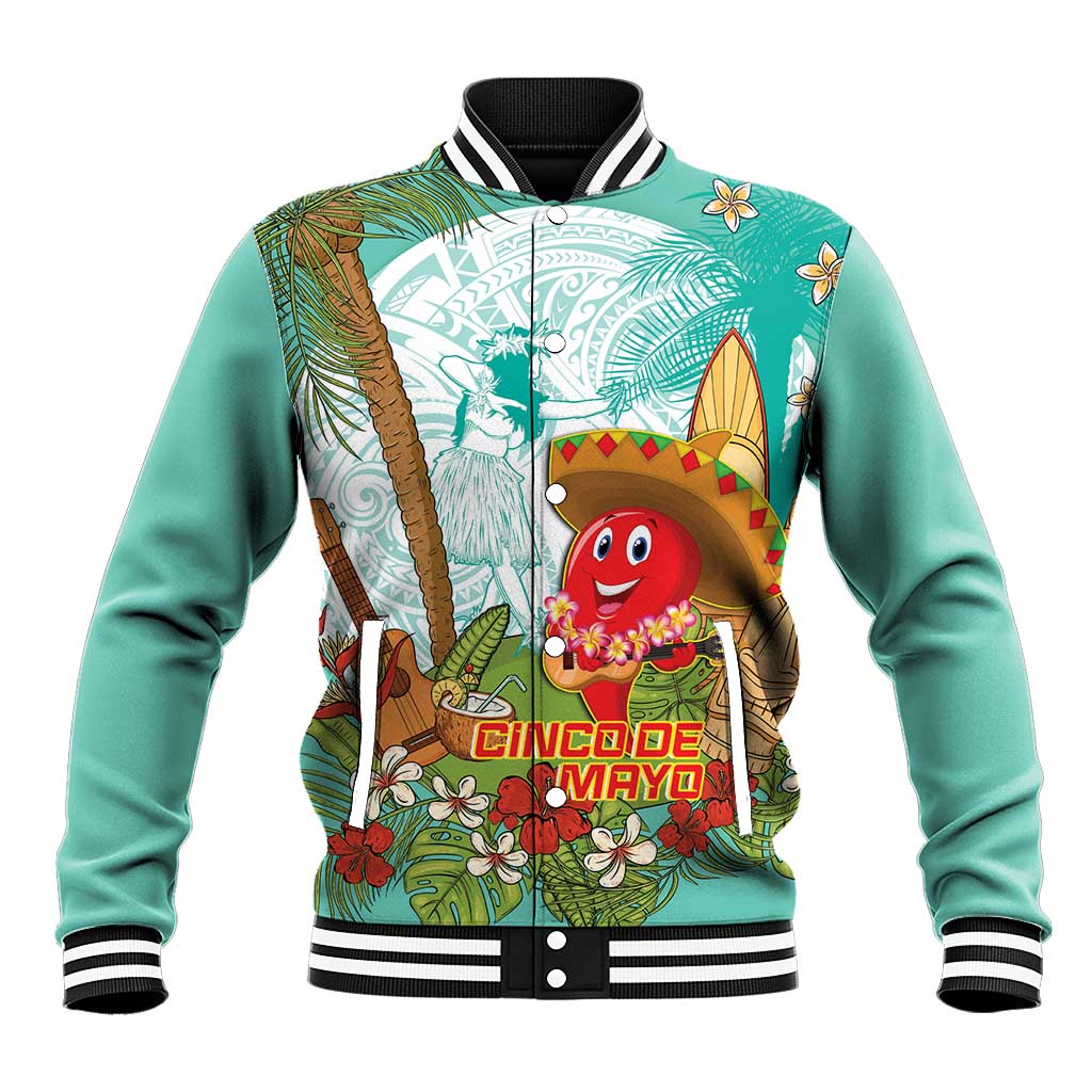 Hawaii Cinco de Mayo Baseball Jacket Chili Pepper Hula Girl Tropical Vibes