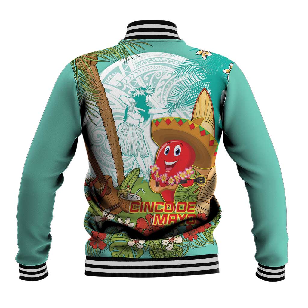 Hawaii Cinco de Mayo Baseball Jacket Chili Pepper Hula Girl Tropical Vibes