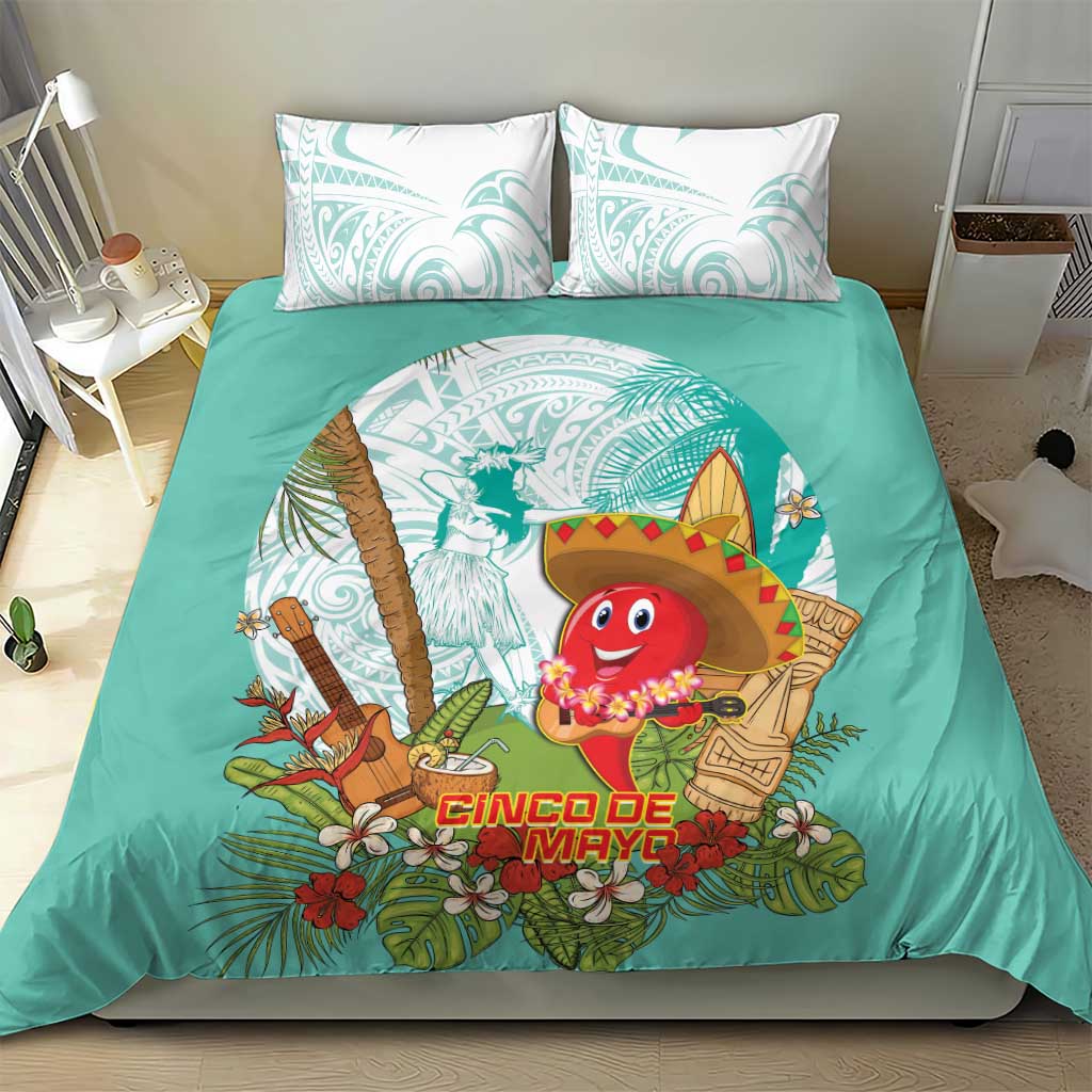 Hawaii Cinco de Mayo Bedding Set Chili Pepper Hula Girl Tropical Vibes