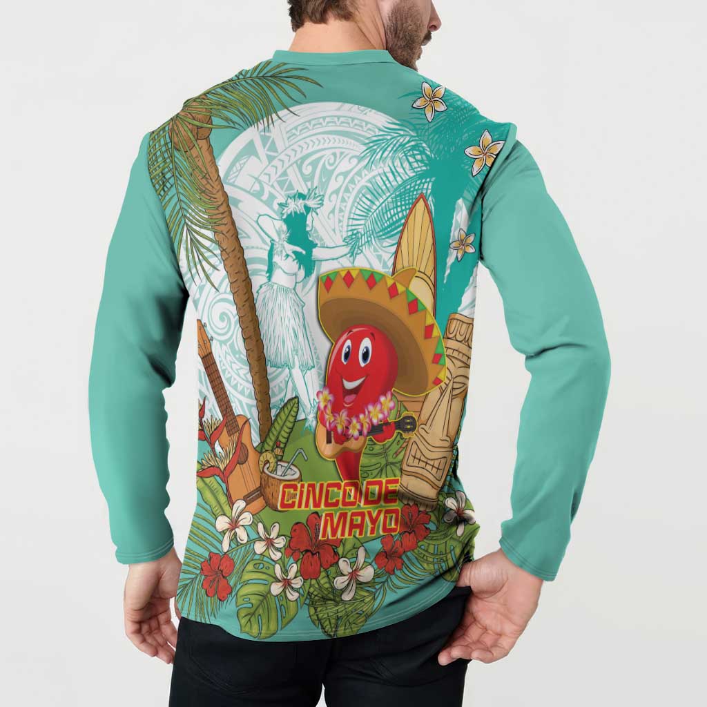 Hawaii Cinco de Mayo Button Sweatshirt Chili Pepper Hula Girl Tropical Vibes