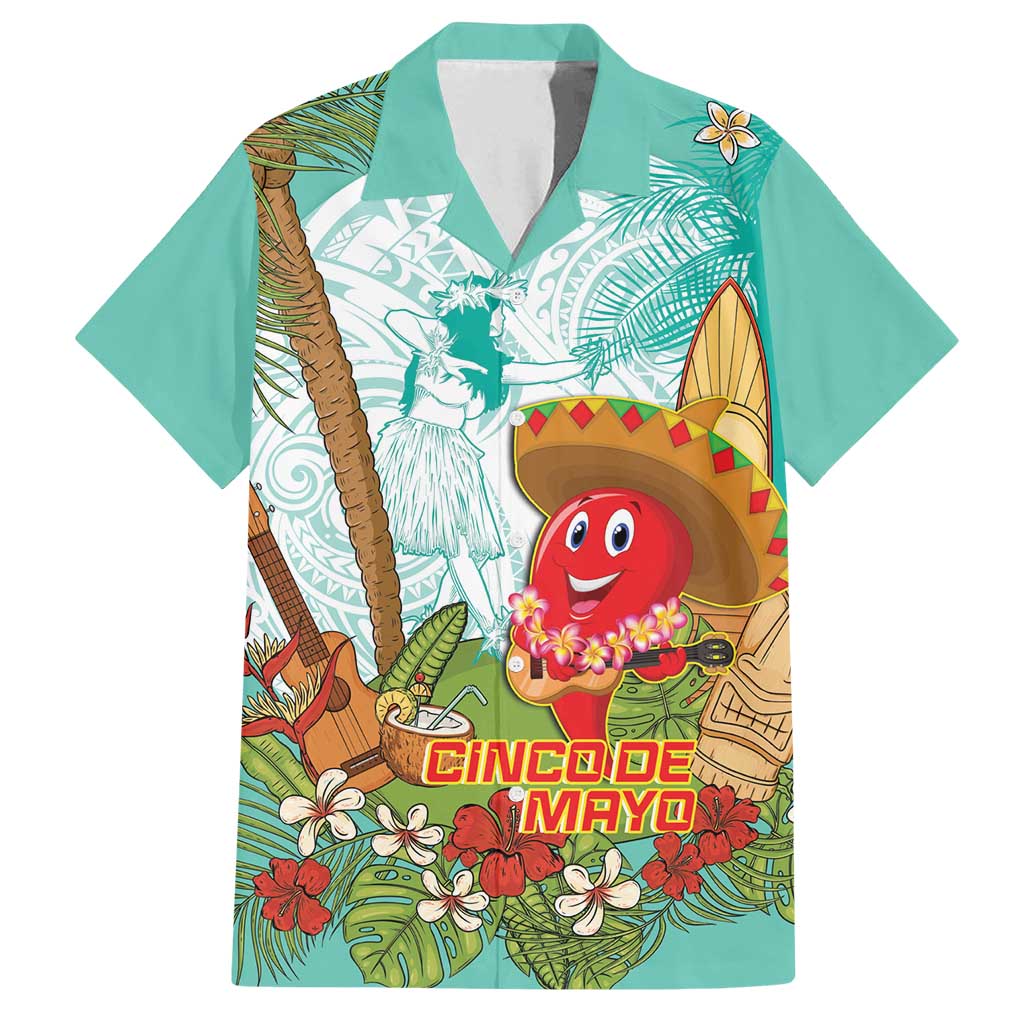 Hawaii Cinco de Mayo Family Matching Long Sleeve Bodycon Dress and Hawaiian Shirt Chili Pepper Hula Girl Tropical Vibes LT14 Dad's Shirt - Short Sleeve Turquoise - Polynesian Pride