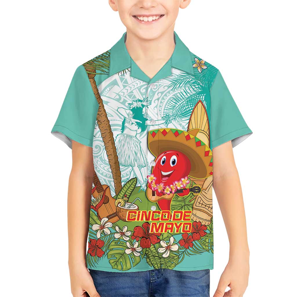 Hawaii Cinco de Mayo Family Matching Long Sleeve Bodycon Dress and Hawaiian Shirt Chili Pepper Hula Girl Tropical Vibes LT14 Son's Shirt Turquoise - Polynesian Pride