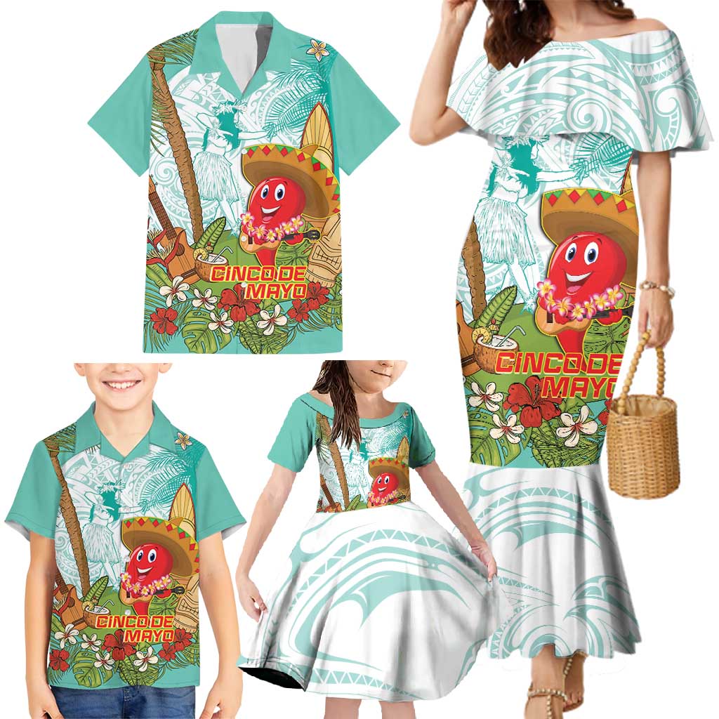 Hawaii Cinco de Mayo Family Matching Mermaid Dress and Hawaiian Shirt Chili Pepper Hula Girl Tropical Vibes