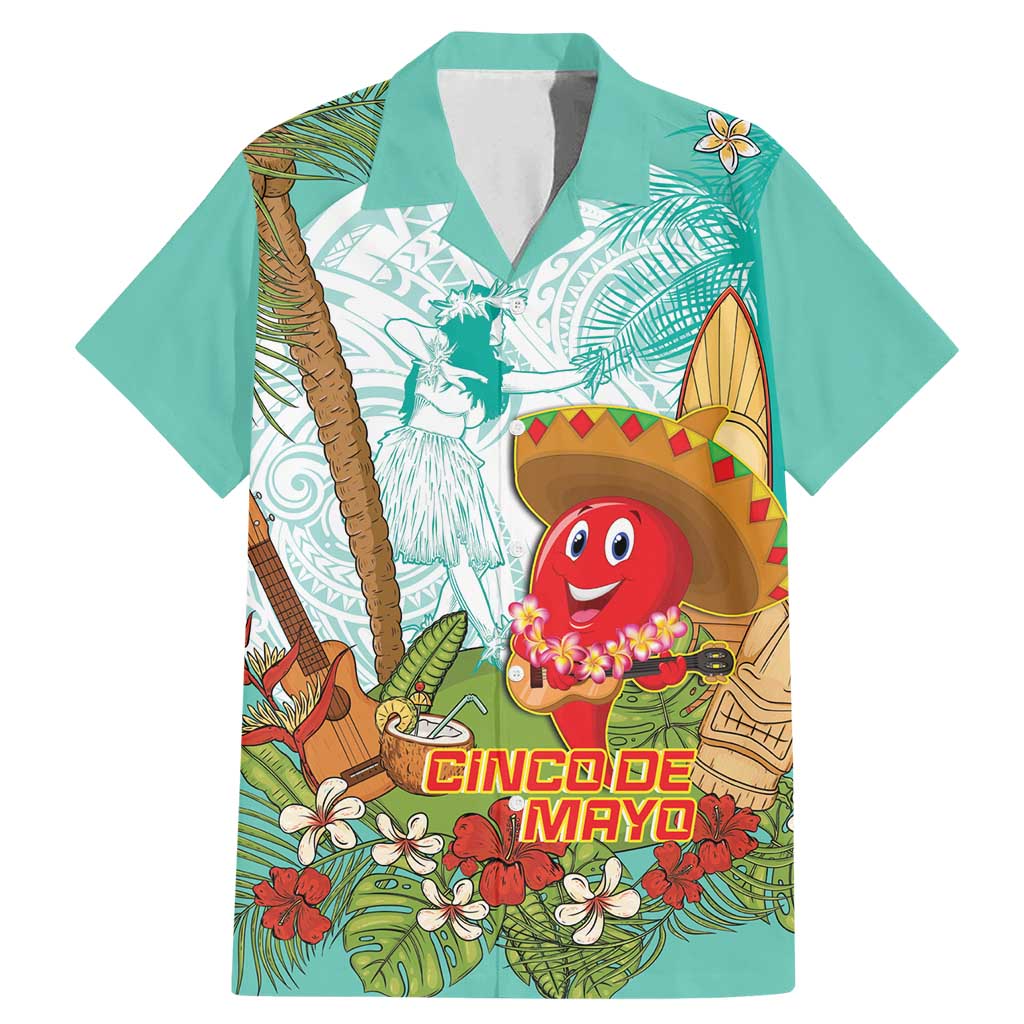 Hawaii Cinco de Mayo Family Matching Mermaid Dress and Hawaiian Shirt Chili Pepper Hula Girl Tropical Vibes LT14 Dad's Shirt - Short Sleeve Turquoise - Polynesian Pride