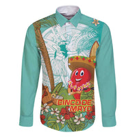 Hawaii Cinco de Mayo Family Matching Mermaid Dress and Hawaiian Shirt Chili Pepper Hula Girl Tropical Vibes LT14 Dad's Shirt - Long Sleeve Turquoise - Polynesian Pride