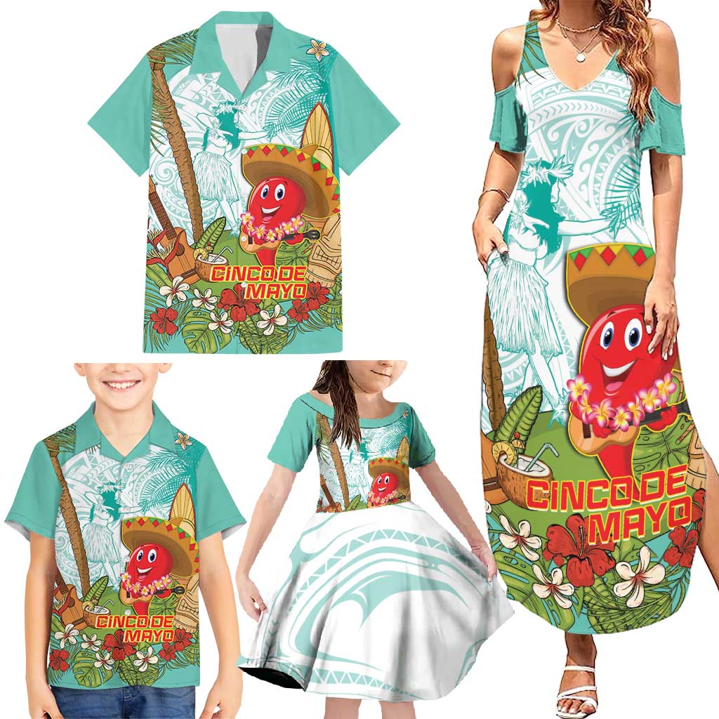 Hawaii Cinco de Mayo Family Matching Summer Maxi Dress and Hawaiian Shirt Chili Pepper Hula Girl Tropical Vibes