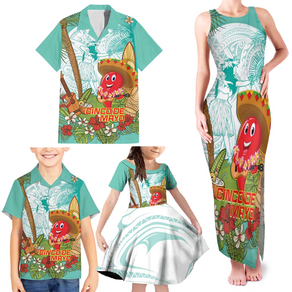 Hawaii Cinco de Mayo Family Matching Tank Maxi Dress and Hawaiian Shirt Chili Pepper Hula Girl Tropical Vibes