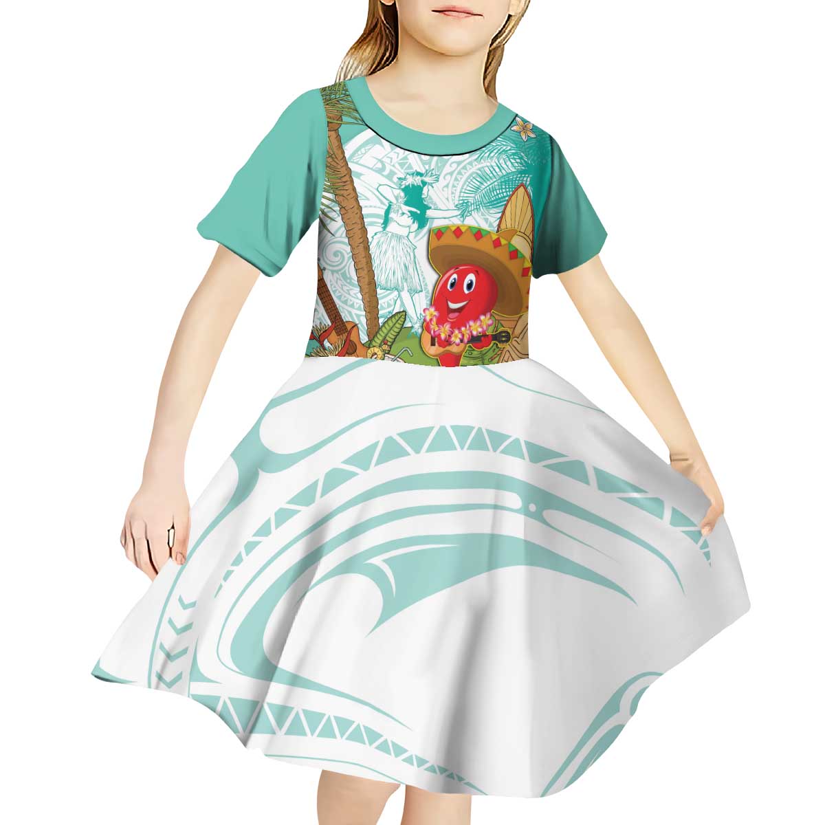 Hawaii Cinco de Mayo Kid Short Sleeve Dress Chili Pepper Hula Girl Tropical Vibes