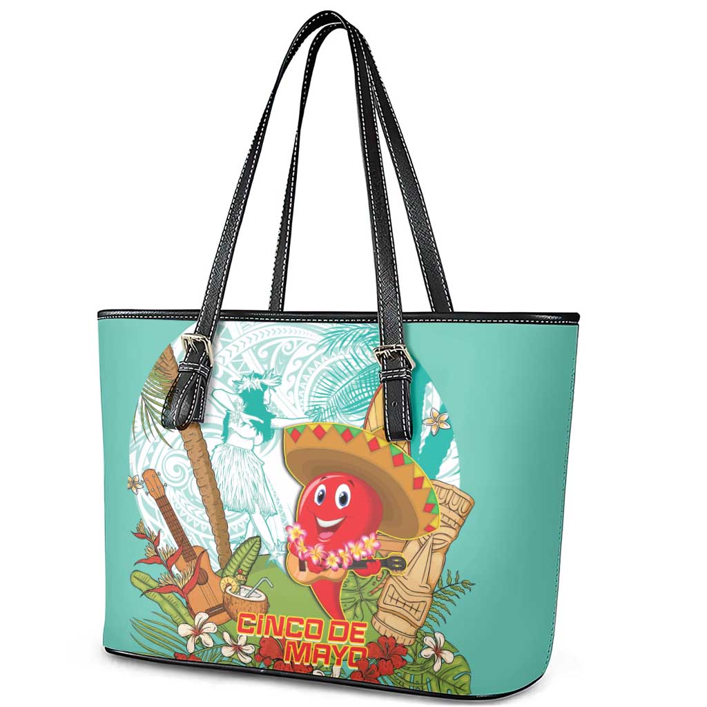 Hawaii Cinco de Mayo Leather Tote Bag Chili Pepper Hula Girl Tropical Vibes