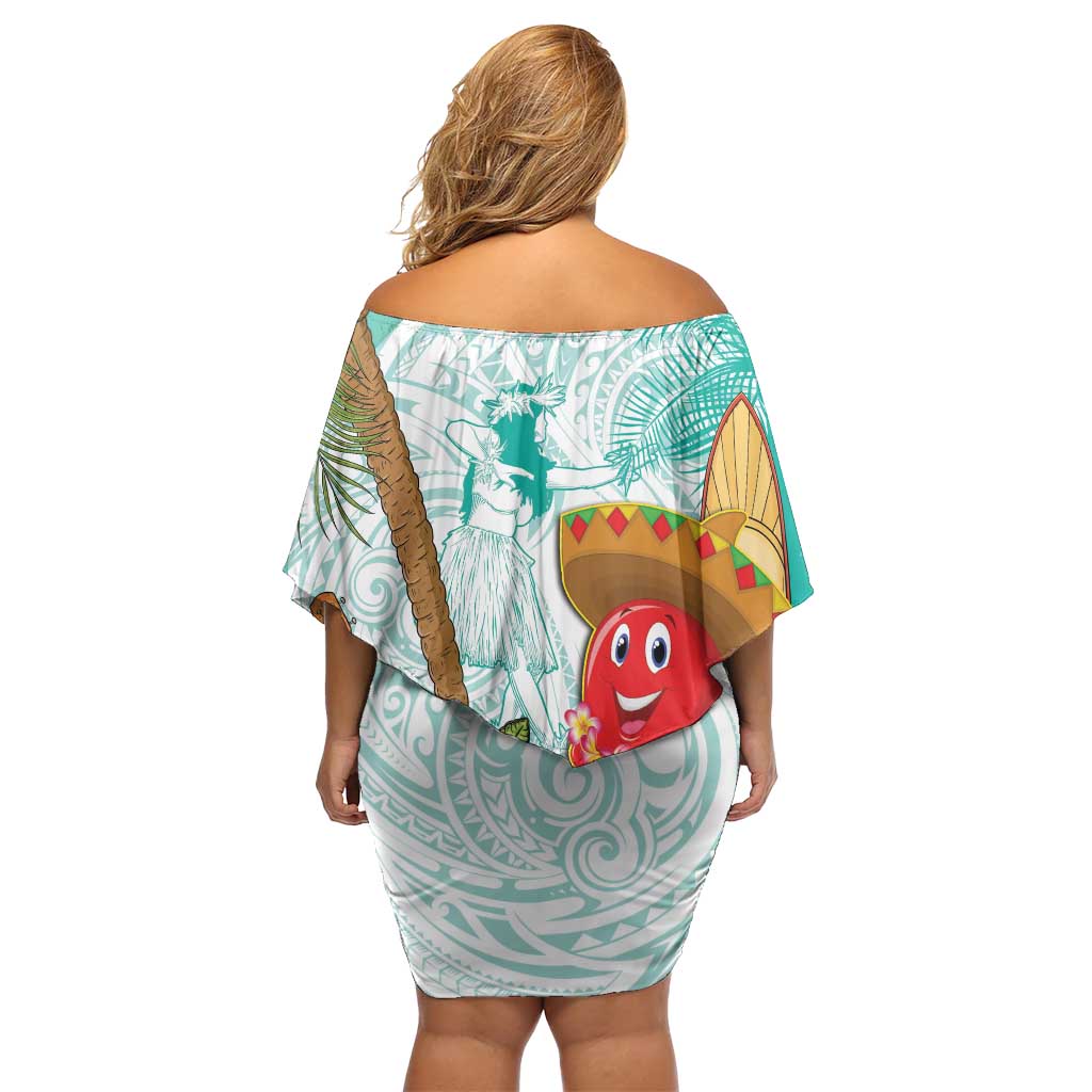 Hawaii Cinco de Mayo Off Shoulder Short Dress Chili Pepper Hula Girl Tropical Vibes