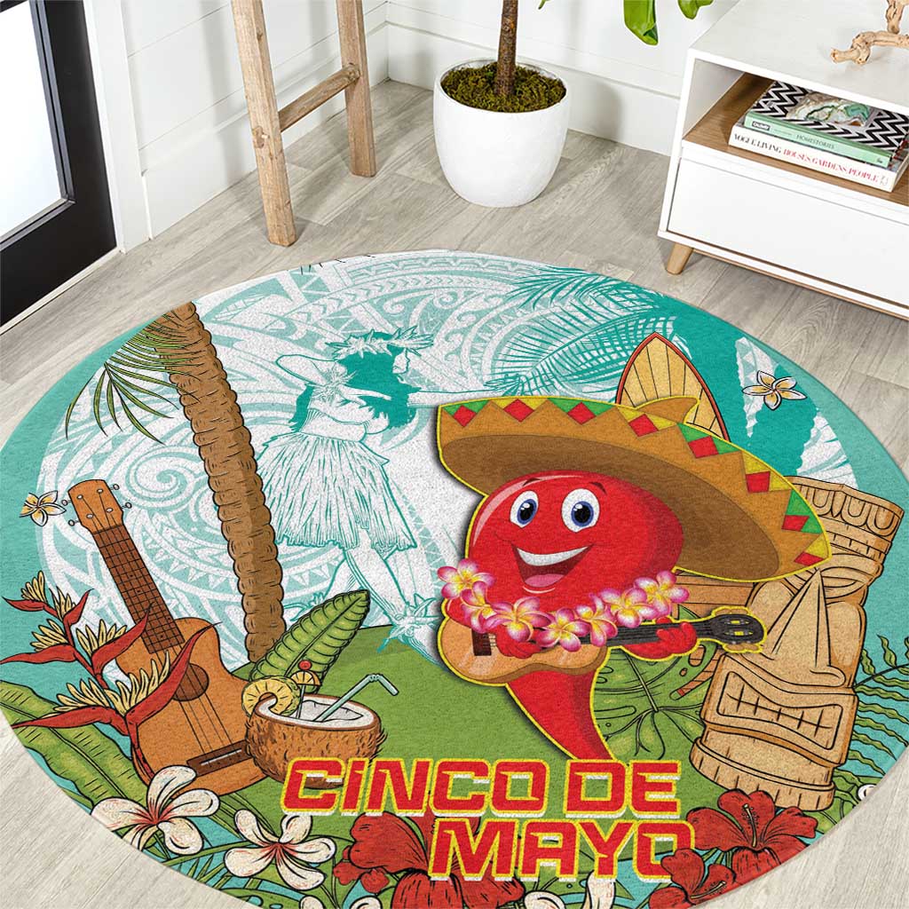 Hawaii Cinco de Mayo Round Carpet Chili Pepper Hula Girl Tropical Vibes
