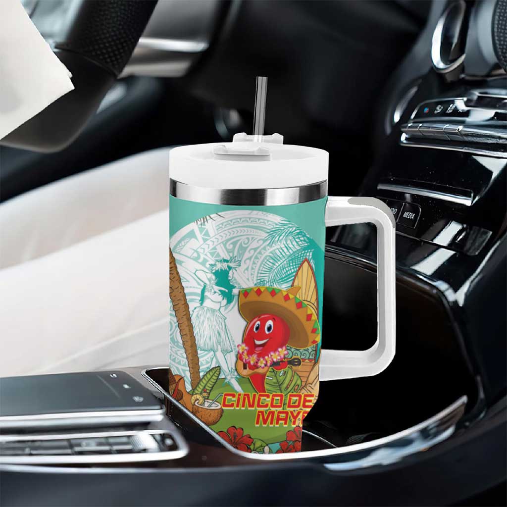 Hawaii Cinco de Mayo Tumbler With Handle Chili Pepper Hula Girl Tropical Vibes