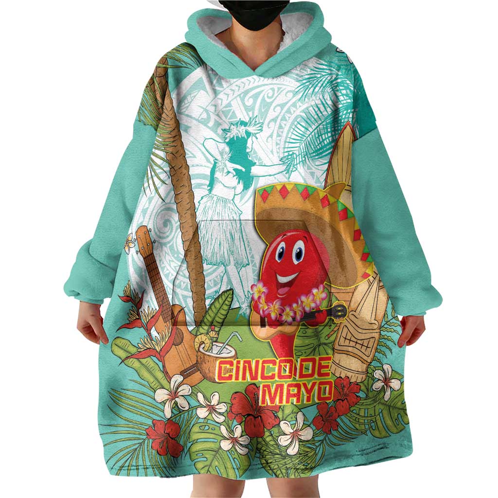 Hawaii Cinco de Mayo Wearable Blanket Hoodie Chili Pepper Hula Girl Tropical Vibes
