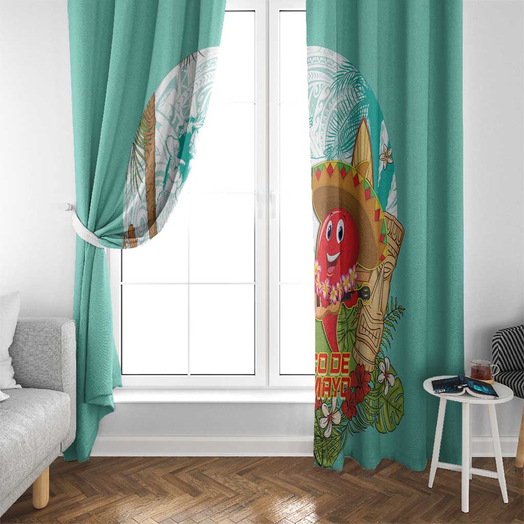 Hawaii Cinco de Mayo Window Curtain Chili Pepper Hula Girl Tropical Vibes