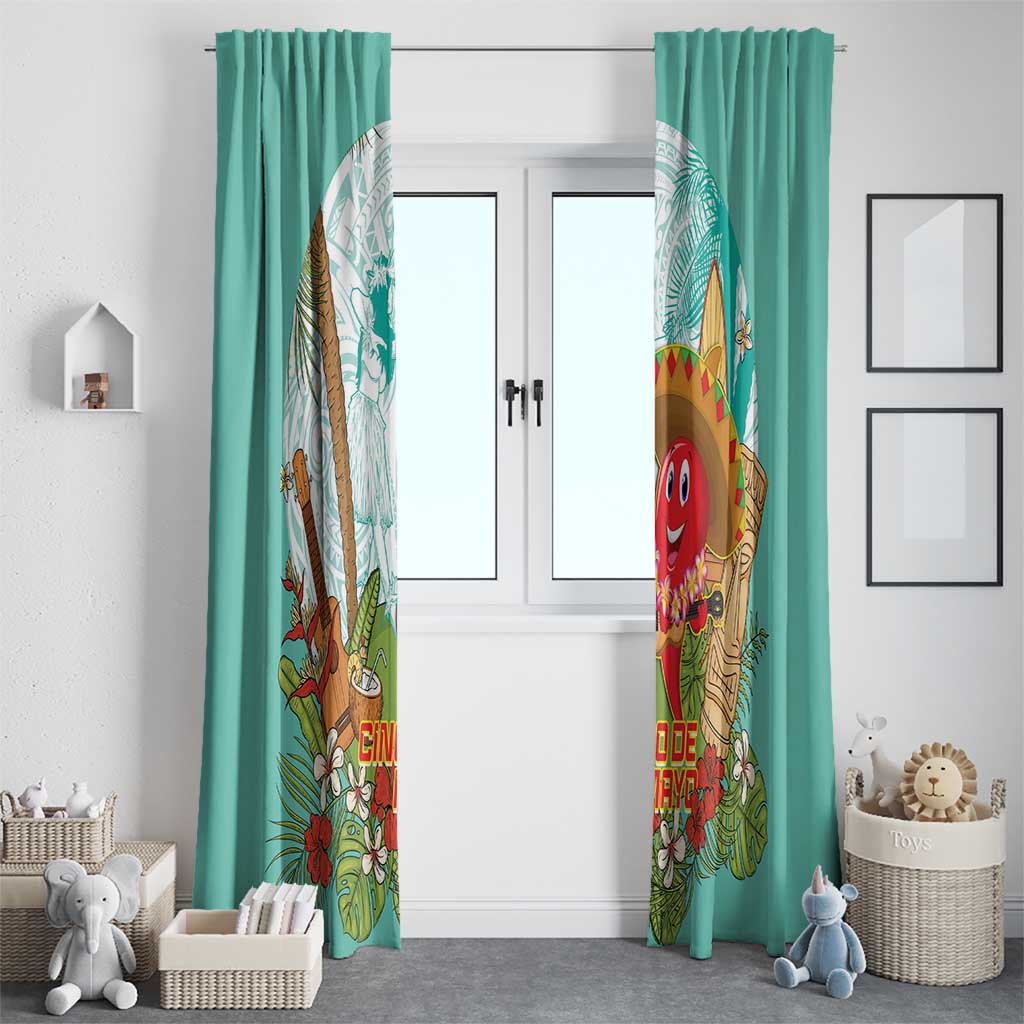 Hawaii Cinco de Mayo Window Curtain Chili Pepper Hula Girl Tropical Vibes