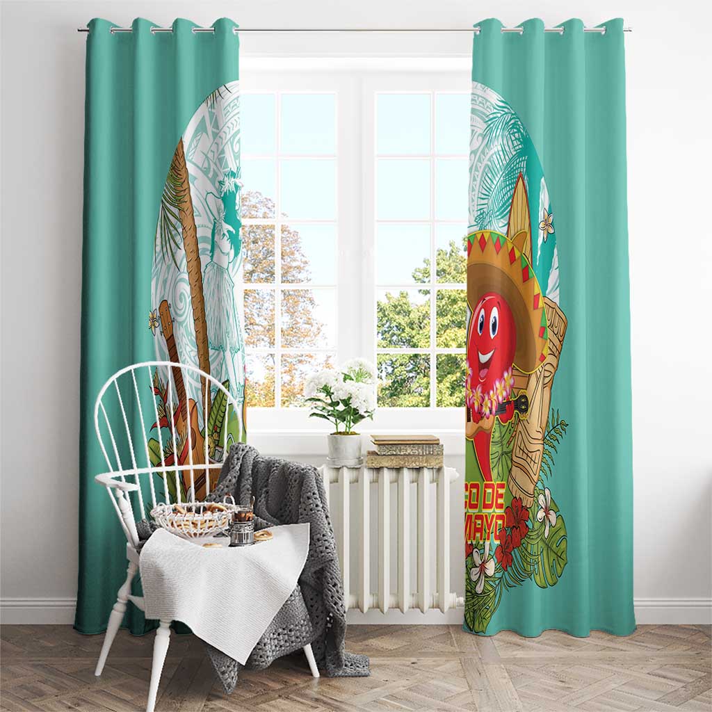 Hawaii Cinco de Mayo Window Curtain Chili Pepper Hula Girl Tropical Vibes