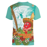 Hawaii Cinco de Mayo Women V-Neck T-Shirt Chili Pepper Hula Girl Tropical Vibes