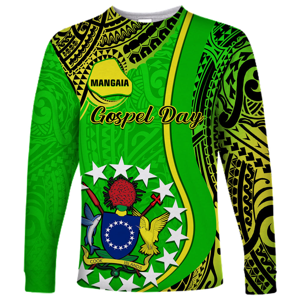 Personalised Cook Islands Long Sleeve Shirt Mangaia Gospel Day Green Version LT14 Unisex Green - Polynesian Pride