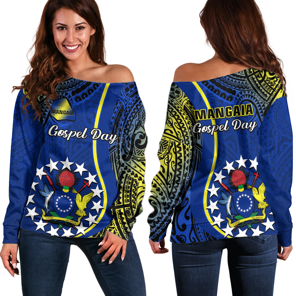 Polynesian Pride Cook Islands Off Shoulder Sweater Mangaia Gospel Day Blue Version LT14 Women Blue - Polynesian Pride
